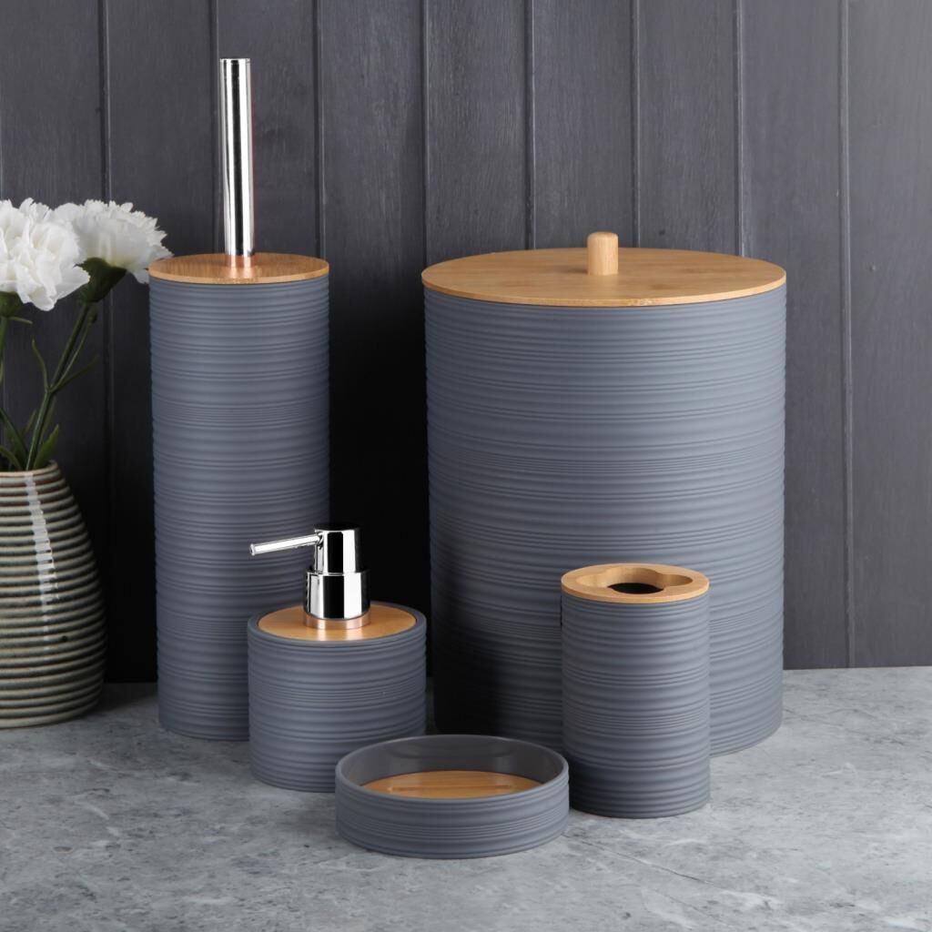 ESPINHO GRİ AHŞAP 5'Lİ BANYO SETİ