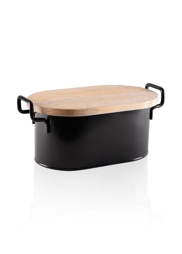 STRİPE SİYAH AHŞAP KAPAKLI EKMEK KUTUSU 40CM