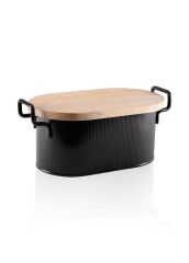 STRİPE SİYAH AHŞAP KAPAKLI EKMEK KUTUSU 40CM