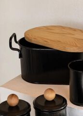 STRİPE SİYAH AHŞAP KAPAKLI EKMEK KUTUSU 40CM