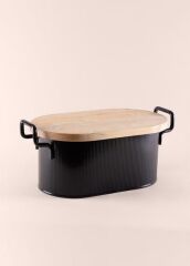 STRİPE SİYAH AHŞAP KAPAKLI EKMEK KUTUSU 40CM