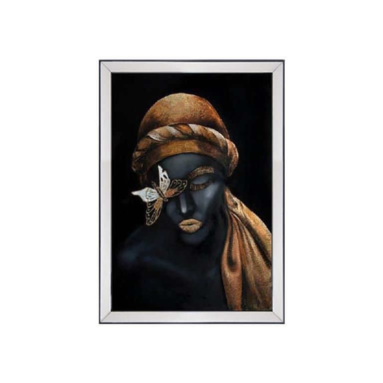 ALTIN SİYAH KELEBEKLİ KADIN TABLO 70x100cm