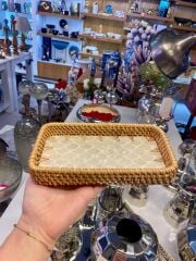 KREM SEDEFLİ RATTAN TEPSİ 21X12CM