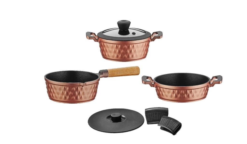 DIAMOND 5 PARÇA MIDI TENCERE TAVA SET ROSE