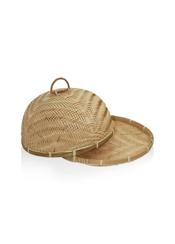 BAMBU YUVARLAK KAPAKLI TEPSİ SUNUMLUK 32X20CM
