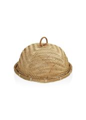 BAMBU YUVARLAK KAPAKLI TEPSİ SUNUMLUK 32X20CM