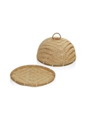BAMBU YUVARLAK KAPAKLI TEPSİ SUNUMLUK 32X20CM