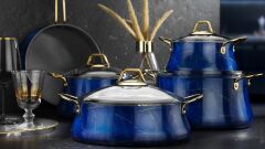 LACİVERT MERMER 10  PARÇA TENCERE SETİ