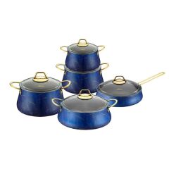 LACİVERT MERMER 10  PARÇA TENCERE SETİ