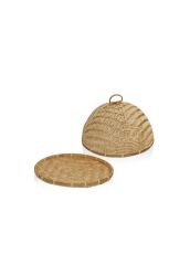BAMBU YUVARLAK KAPAKLI TEPSİ SUNUMLUK 39X23CM
