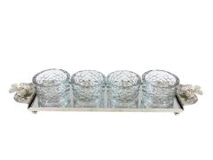 ÇİÇEKLİ TEPSİLİ 4'LÜ REÇELLİK/İKRAMLIK SET GÜMÜŞ