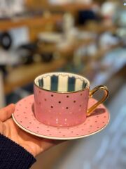 PEMBE PUANTİYELİ TEK KİŞİLİK ÇAY FİNCANI