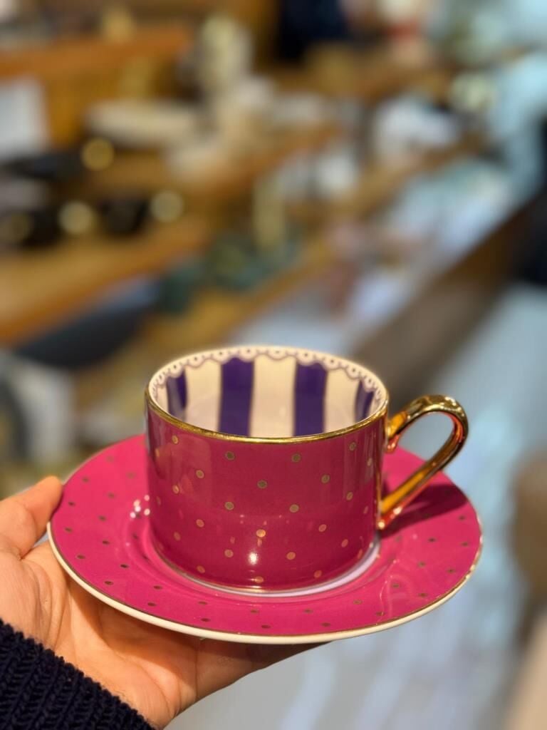 FUŞYA PUANTİYELİ TEK KİŞİLİK ÇAY FİNCANI