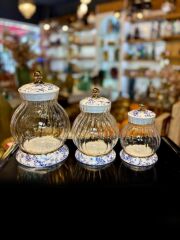 BLUE LİFE 3'LÜ PORSELEN CAM TOMBUL KAVANOZ