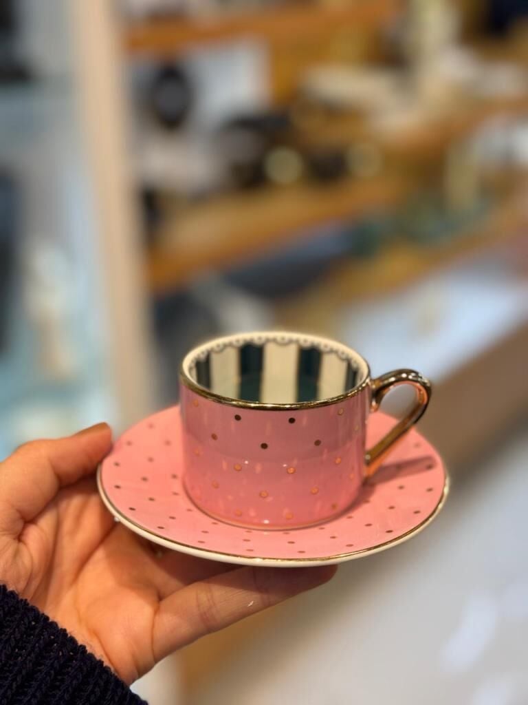 PEMBE PUANTİYELİ TEK KİŞİLİK TÜRK KAHVESİ FİNCANI