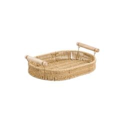 SENTETİK HASIR OVAL AHŞAP KULPLU TEPSİ 35X25CM