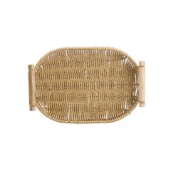 SENTETİK HASIR OVAL AHŞAP KULPLU TEPSİ 35X25CM
