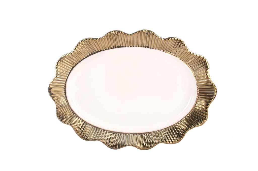 BEYAZ ALTIN ÇİZGİLİ AVANGARDE SUNUM TABAK 47CM