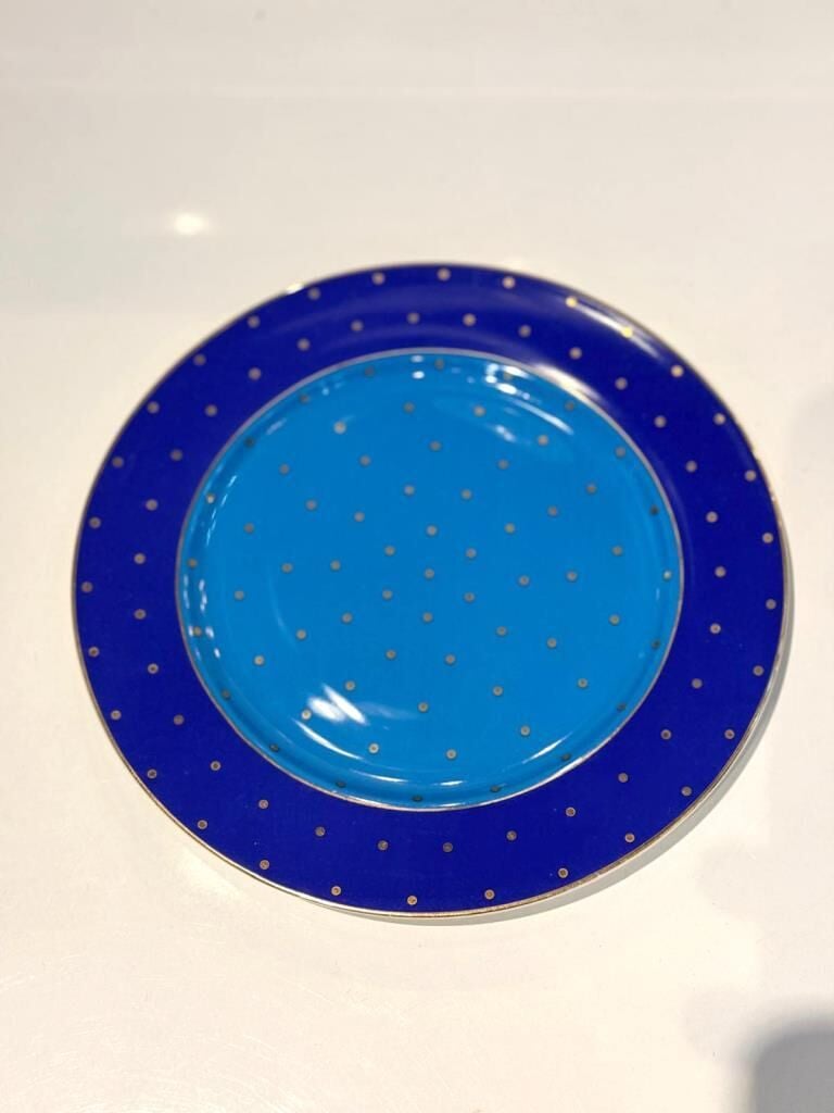 LACİVERT PUANTİYELİ TEKLİ PASTA TABAK 20CM