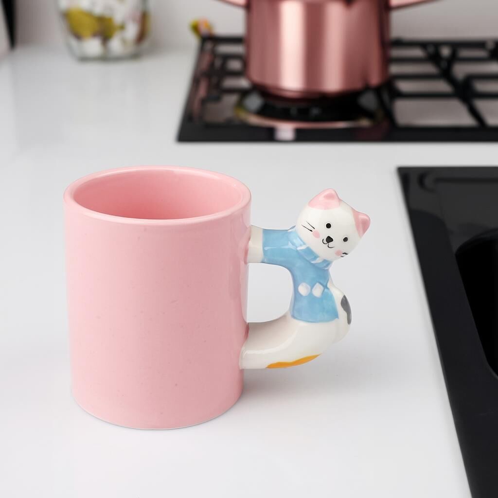 PEMBE KEDİ DESEN KUPA 300ML