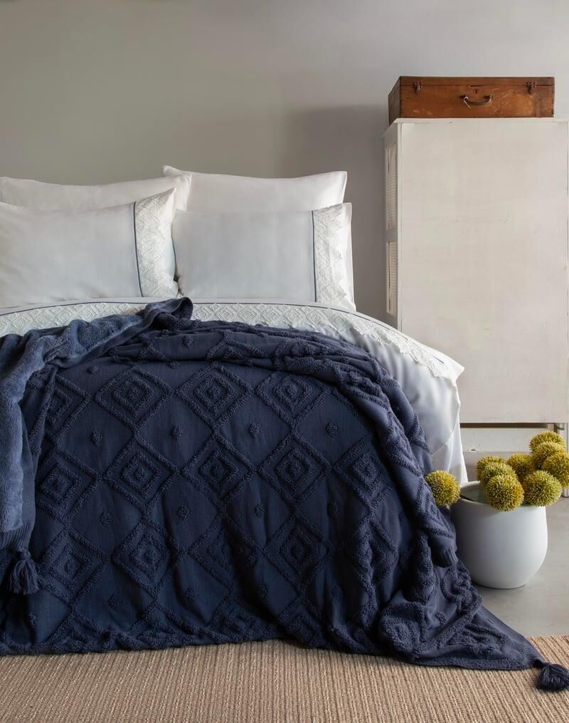 ELLION İNDİGO ÇİFT KİŞİLİK TRİKO BATTANİYE&KREP NEVRESİM TAKIMI