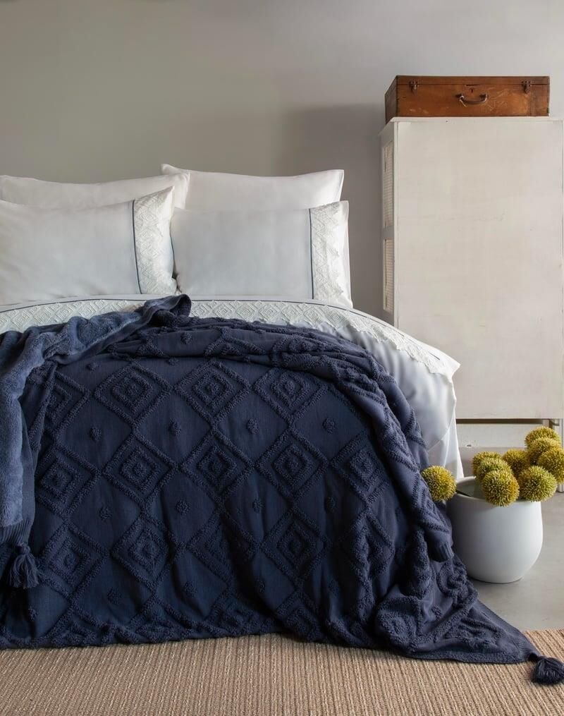 ELLION İNDİGO ÇİFT KİŞİLİK TRİKO BATTANİYE&KREP NEVRESİM TAKIMI