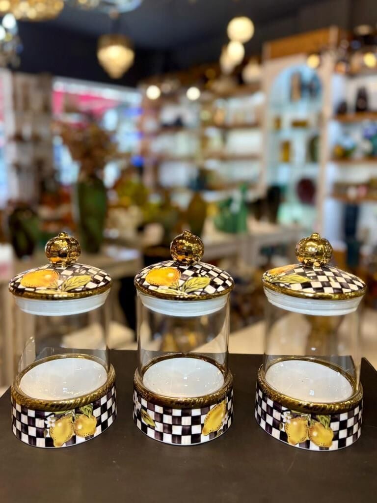 LEMON 3'LÜ PORSELEN CAM DÜZ KAVANOZ