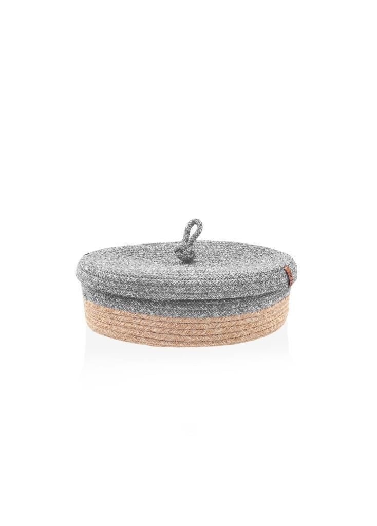 GRİ BAMBU JÜT OVAL KAPAKLI SEPET 35X24X12CM