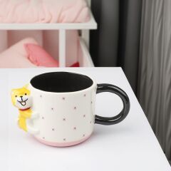 SARI PEMBE KÖPEK DESEN KUPA 300ML