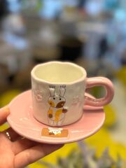 PEMBE KEDİ TEK KİŞİLİK TÜRK KAHVESİ FİNCANI