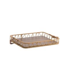SENTETİK HASIR DERİ KULPLU DİKDÖRTGEN TEPSİ 32X22CM