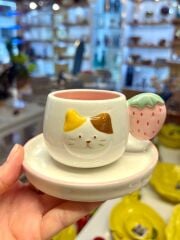 PEMBE KEDİ DESEN TEK KİŞİLİK TÜRK KAHVESİ FİNCANI