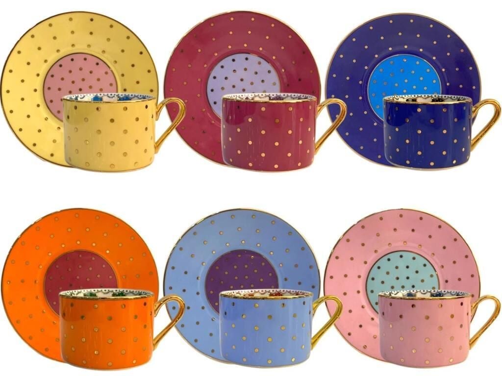 6 RENK PUANTİYELİ 6 KİŞİLİK ÇAY FİNCANI