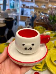 KIRMIZI PANDA DESEN TEK KİŞİLİK TÜRK KAHVESİ FİNCANI