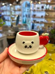 KIRMIZI PANDA DESEN TEK KİŞİLİK TÜRK KAHVESİ FİNCANI