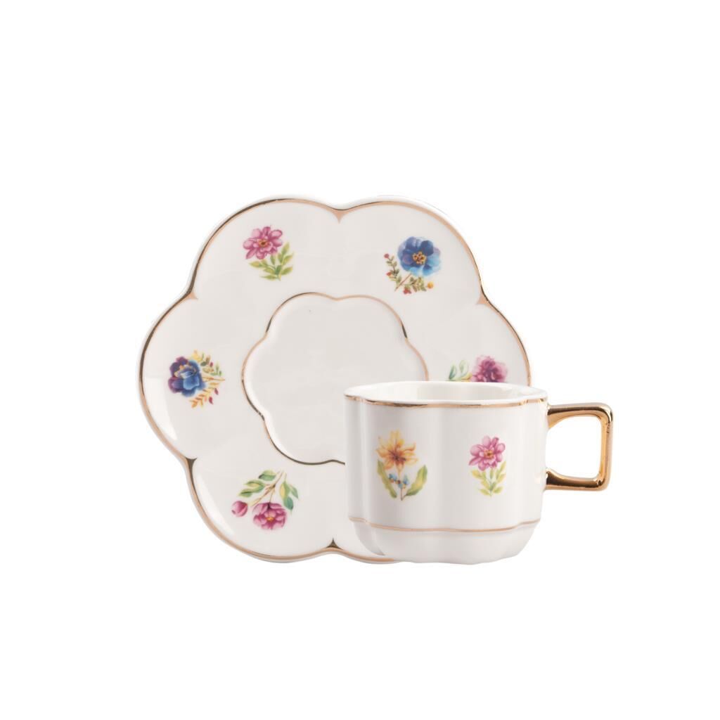 VIVIAN MOR ÇİÇEKLİ 6 KİŞİLİK TÜRK KAHVESİ FİNCANI