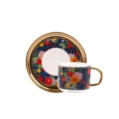 LACİVERT ÇİÇEKLİ TEK KİŞİLİK TÜRK KAHVESİ FİNCANI