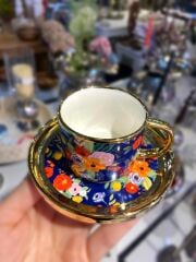 LACİVERT ÇİÇEKLİ TEK KİŞİLİK TÜRK KAHVESİ FİNCANI