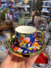 LACİVERT ÇİÇEKLİ TEK KİŞİLİK TÜRK KAHVESİ FİNCANI