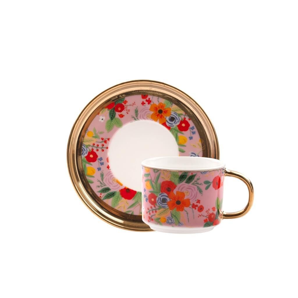 PEMBE ÇİÇEKLİ TEK KİŞİLİK TÜRK KAHVESİ FİNCANI