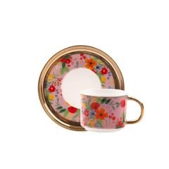 PEMBE ÇİÇEKLİ TEK KİŞİLİK TÜRK KAHVESİ FİNCANI