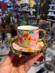 PEMBE ÇİÇEKLİ TEK KİŞİLİK TÜRK KAHVESİ FİNCANI