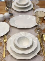 ROMA 27P.-6 KŞ.ÇİÇEK RÖLYEFLİ EKRU YEMEK TAKIMI