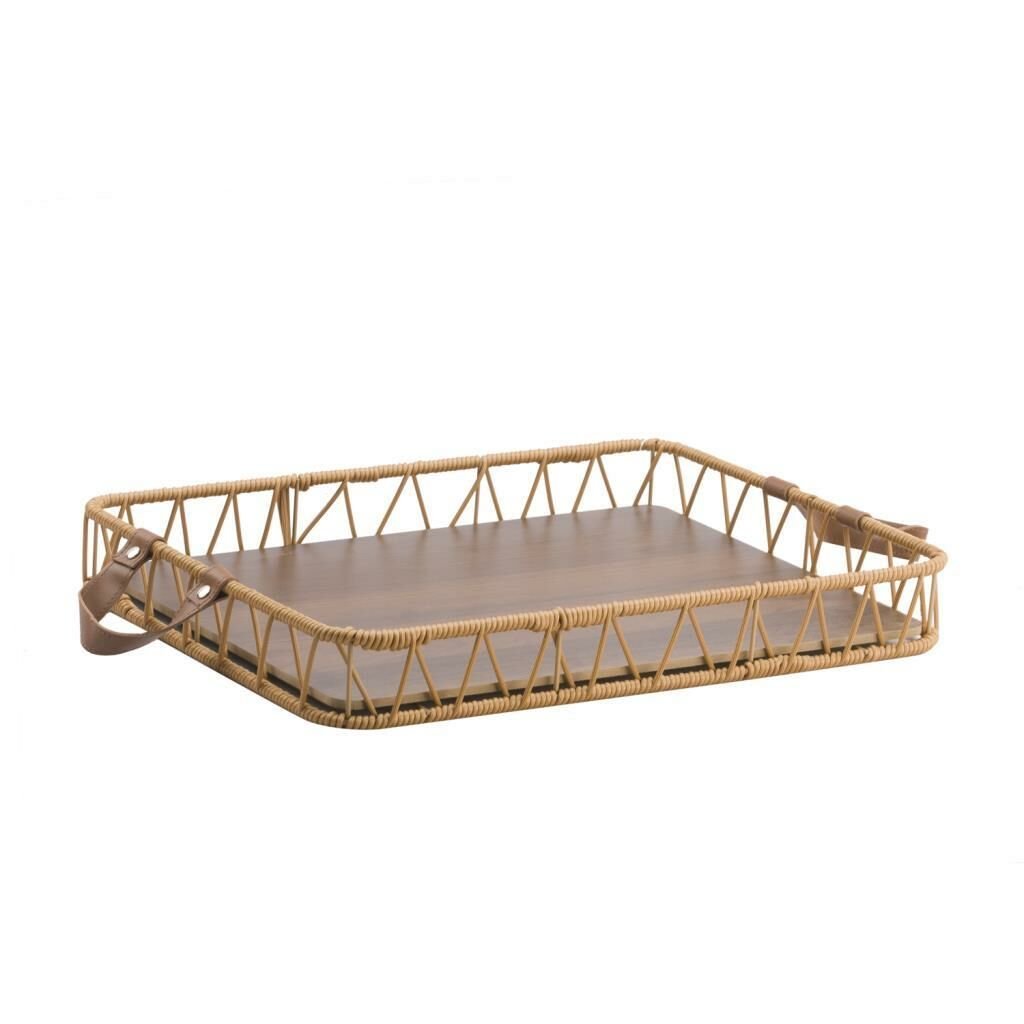 SENTETİK HASIR DERİ KULPLU DİKDÖRTGEN TEPSİ 40X30CM