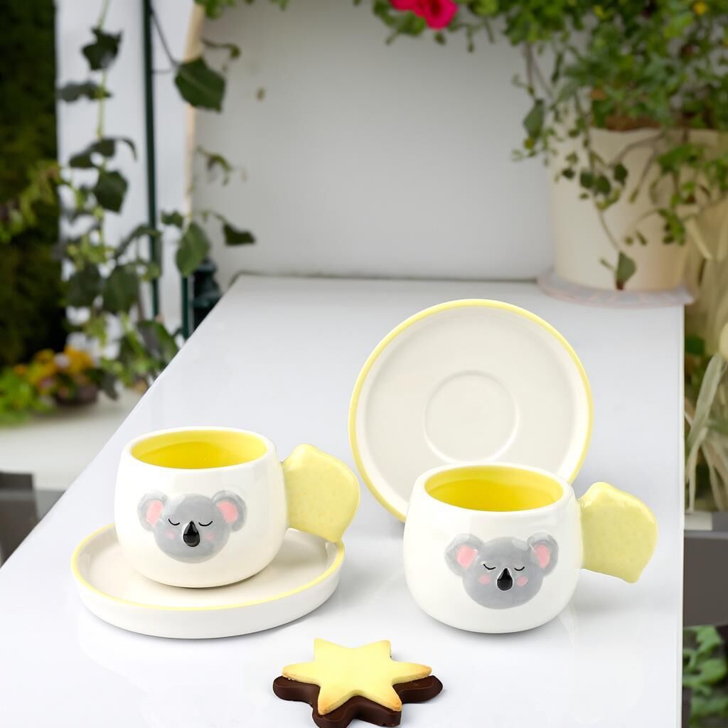SARI KOALA DESEN 2 KİŞİLİK TÜRK KAHVESİ FİNCANI