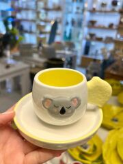 SARI KOALA DESEN 2 KİŞİLİK TÜRK KAHVESİ FİNCANI
