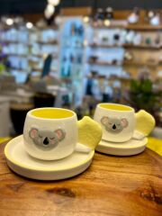 SARI KOALA DESEN 2 KİŞİLİK TÜRK KAHVESİ FİNCANI