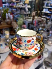 BEYAZ ÇİÇEKLİ TEK KİŞİLİK TÜRK KAHVESİ FİNCANI