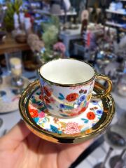 BEYAZ ÇİÇEKLİ TEK KİŞİLİK TÜRK KAHVESİ FİNCANI