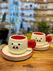 KIRMIZI PANDA DESEN 2 KİŞİLİK TÜRK KAHVESİ FİNCANI